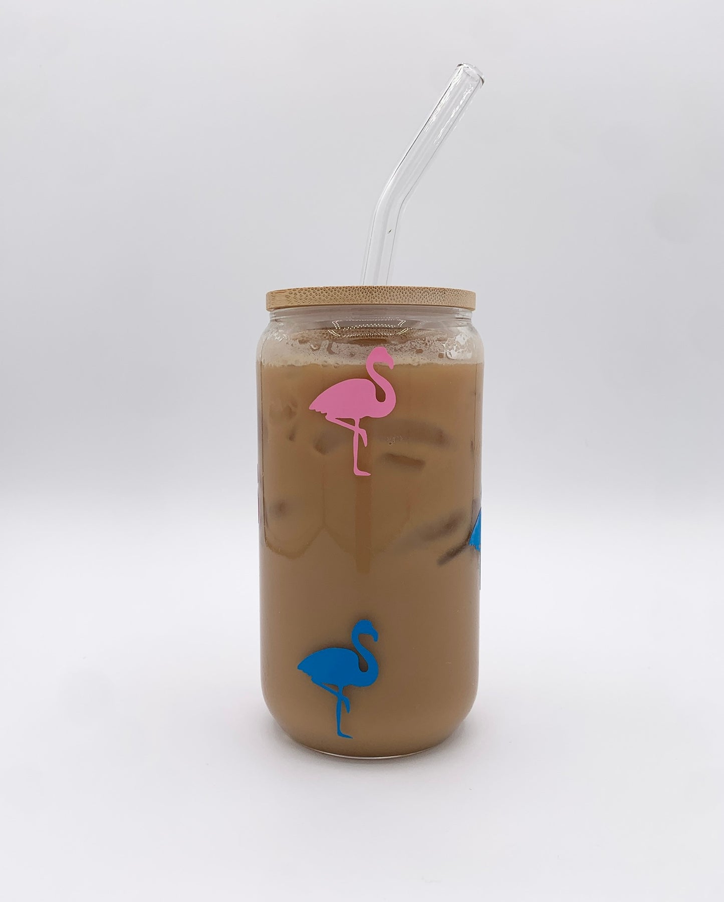 Pink and Blue Flamingoes Glass Cup