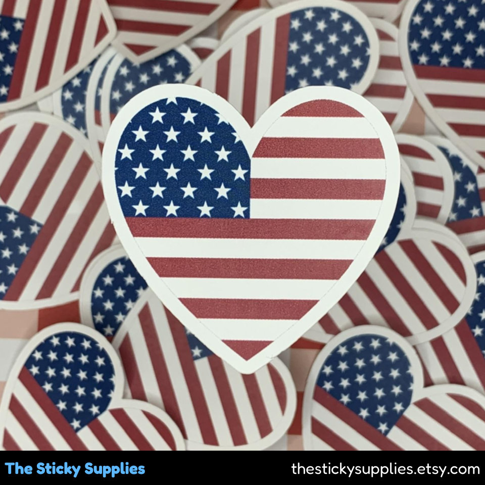 US Flag Heart Sticker