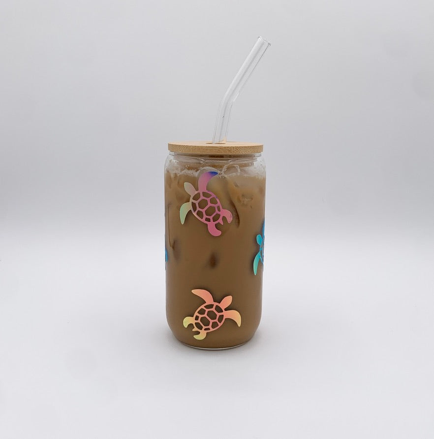 Glass Tumbler With Straw | Holographic Turtle Cup| The Sticky Supplies